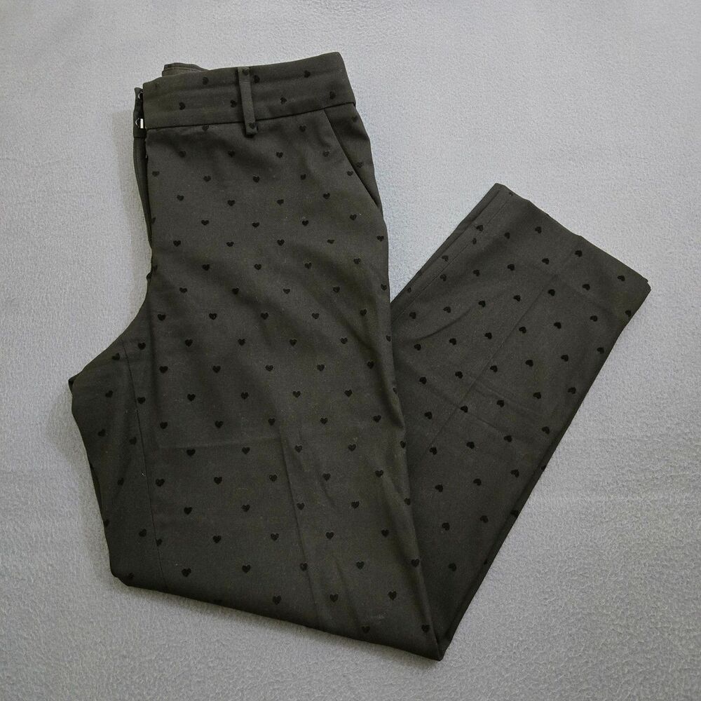 Talbots Women 8 Black Heart Print Mid Rise Hampshire Straight Leg Ankle Pants